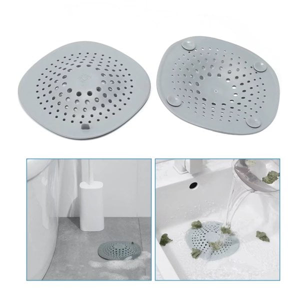 2Pcs Shower Drain Hair Catcher Drain Plug for Hair for Bathtub Durable Silicone Filter Anti-Clogging Micro Perforation Holes Easy to Install and Clean Suit for Bathroom and Kitchen（Grey ）