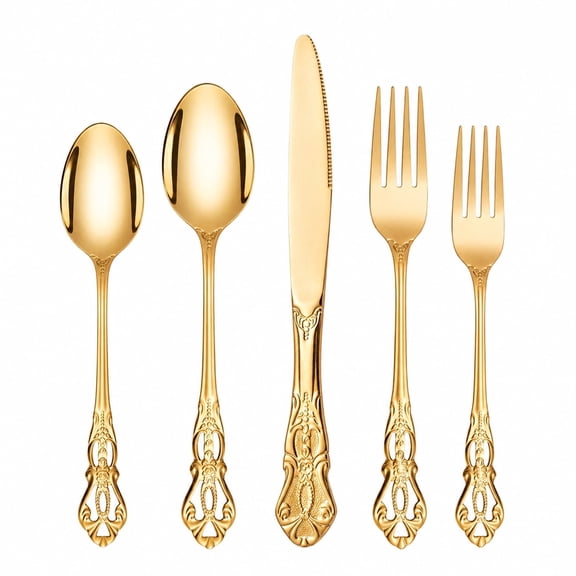 Gold Stainless Steel Silverware Set 10Pcs Reusable Forks Spoons Tableware for Daily Dining