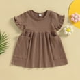 thumbnail image 2 of Tfken Summer Dresses For Girls Crew Neck Short Sleeve Solid Color Dresses With Pocket Trendy Daily Wear Kids Soft Clothes Brown Size 12-18 Months, 2 of 9