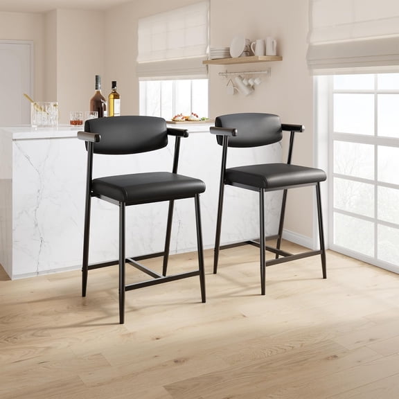 Counter Height Bar Stools Set of 2 With Arms, 26" Upholstered Bar Stools With Back, Wider Seat, Modern Bar Stools Set With Footrest for Kitchen Island,Counter Bar,Easy Assembly