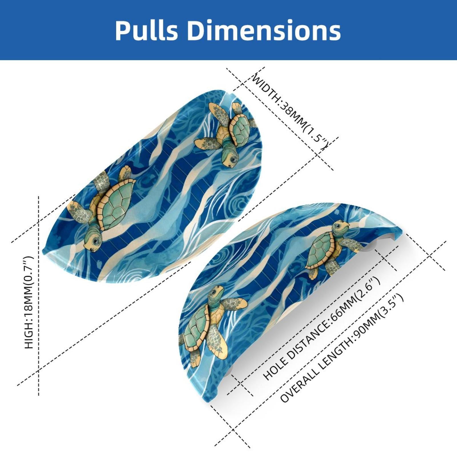 PhooArto 6 Pcs Cup Drawer Pulls, Blue Wave Stripe Sea Turtle Pattern Shell Shape Handles Cabinet Knobs for Dresser Cupboard Closet Wardrobe with Screws