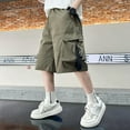 thumbnail image 2 of Boys' Shorts Breathable Solid Color Cargo Shorts with Pull-on Elastic Waistband and Pockets Boys Clothes Jogger Shorts,Z3-Green,9-10 Years, 2 of 4