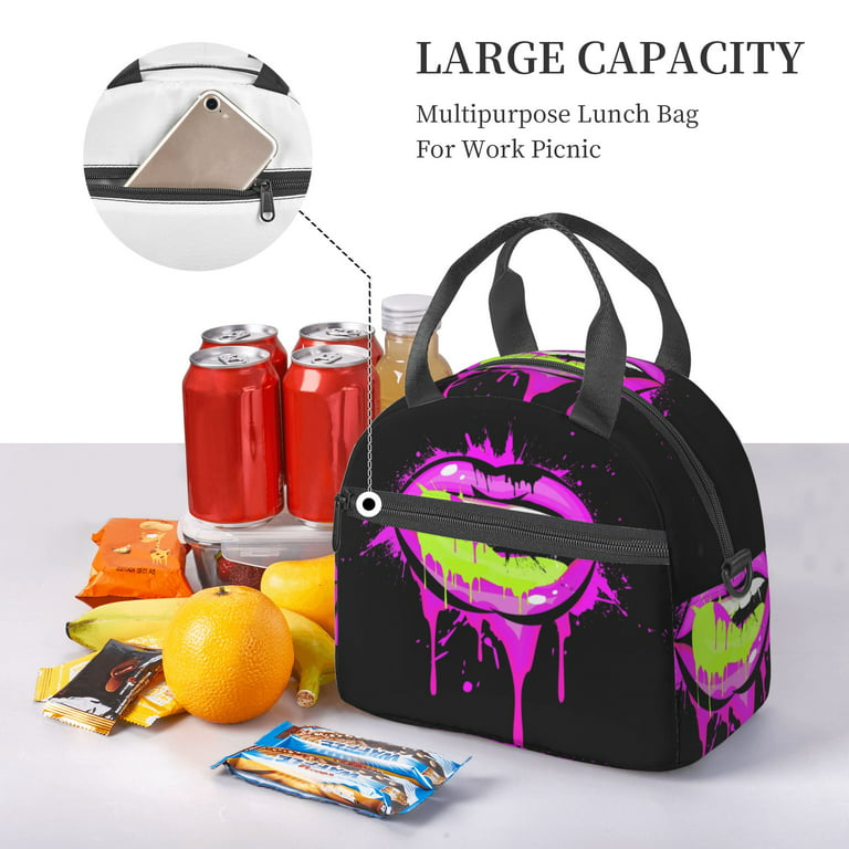 DouZhe Lunch Bags for Women and Men, Sexy Smile Lips Graffiti Prints  Reusable Portable Insulated Cooler Waterproof Lunch Tote Bag for Travel  Work School Picnic 