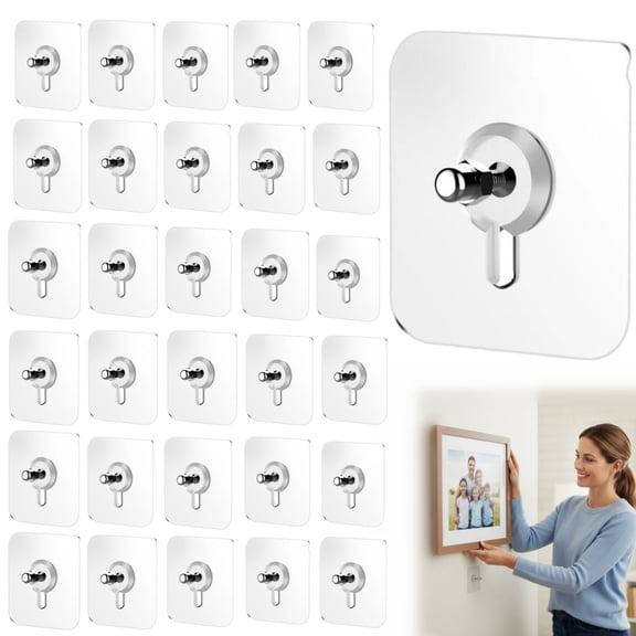 No Drill Screw Stickers, Nail Free Stickers for Walls Heavy Duty, Drill Free Adhesive Hooks Picture Hangers, Self Adhesive Picture Hanging Hooks, No Trace Screw Hook Stickers for Frames, Kitchen