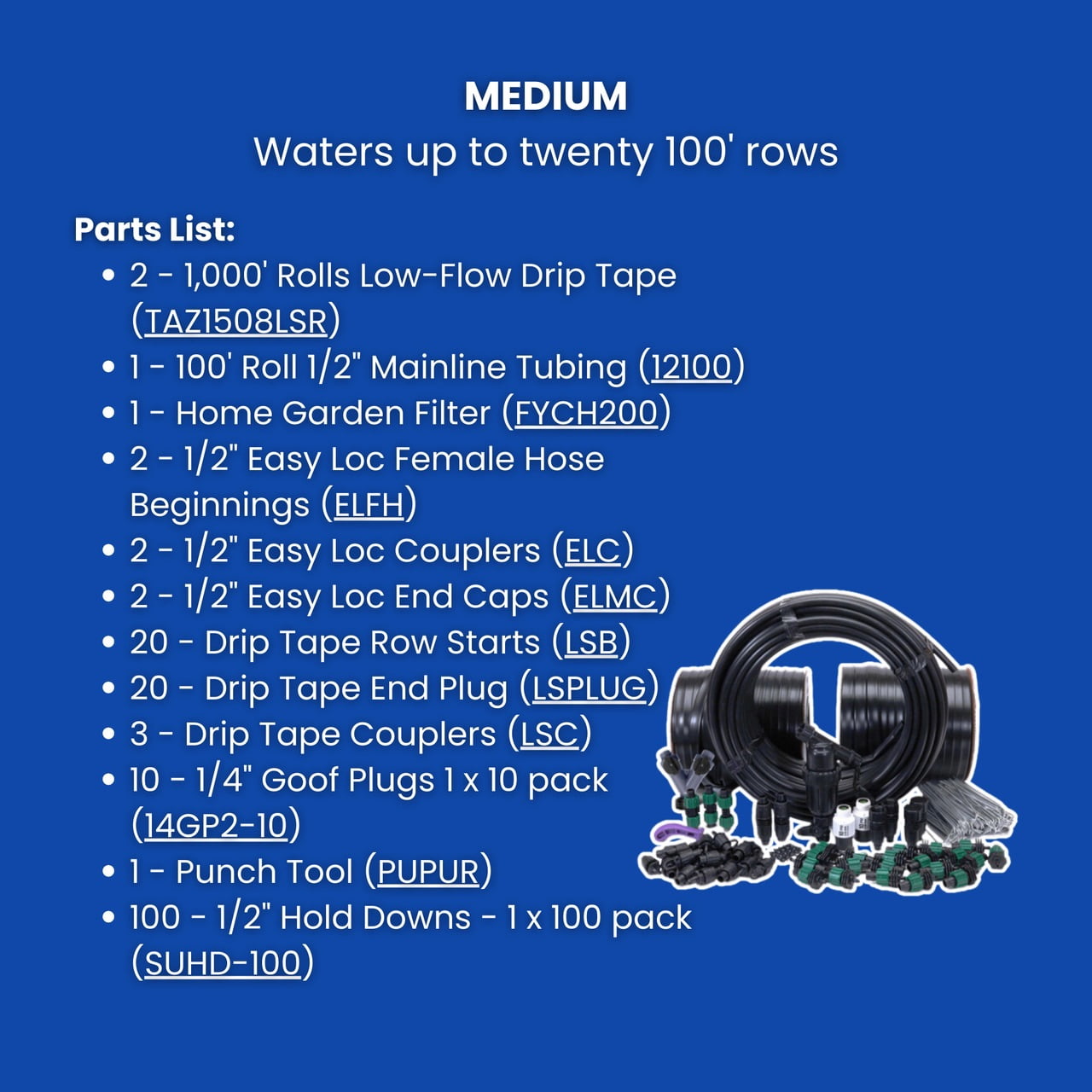 DripWorks Drip Tape Irrigation Kit with Drip Tape Filter, Fittings, and Mainline Tubing