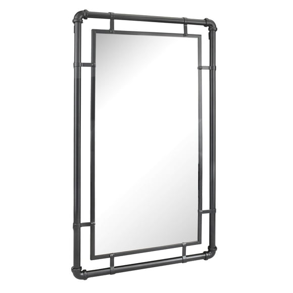 Stonebriar 29.1" x 16.7" Rectangle Industrial Black Metal Pipe Wall Mirror with Attached Hangers, Decorative Modern Decor for The Living Room, Bedroom, Bathroom, Hallway, and Ent