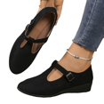 thumbnail image 4 of Willtoo Women Vintage T-Strap Faux Suede Wedge Flats Adjustable Buckle Low Heel Mary Jane Shoes Soft Non-Slip Retro Casual Walking Shoes, 4 of 6