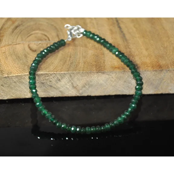 ROYALGEMSTONE AAA   Emerald Beaded Bracelet with Sterling Silver Clasp, Faceted Green Gems