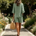 thumbnail image 4 of Clossjun Short Sets for Women - Short Sleeve Shirts & Wide Leg Shorts Loose fit Casual 2 piece Cotton Linen Sets Outfits(No Bag), 4 of 4
