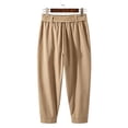 thumbnail image 4 of QIYAGBSA Men's Tie Waist Harem Pants Relaxed Drop Crotch Tapered Leg Casual Trousers with Side Pockets Streetwear Style (Khaki, 2XL), 4 of 7