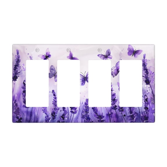 Butterfly Lavender Switch Cover Decorative Wall Plate / 4-Gang 4-Decor / Standard Size 4.5x8 in
