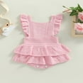 thumbnail image 2 of Baby Girls Knitting Rompers Solid Color Fly Sleeve Ruffle Hem Casual Party Street Spring Fall Summer Rompers Brown 3-6 Months, 2 of 8