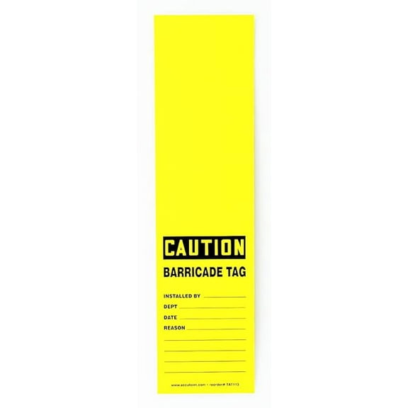 Accuform TAT113 Wrap 'n Stick Tag, Legend "Caution Barricade TAG", 12" Length x 3.125" Width, Adhesive Vinyl, Black on Yellow (Pack of 25)