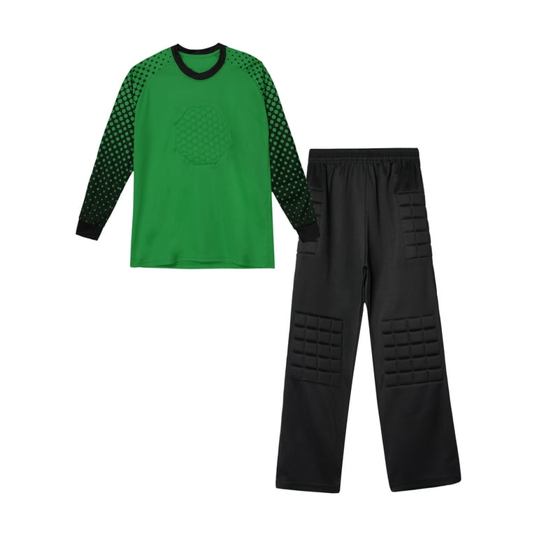 YiZYiF Boys Long Sleeves Padded Goalie Shirt Football Goalkeeper Jersey with Pants Set Soccer Uniform Green 9 10 Walmart