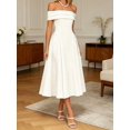 thumbnail image 4 of White Off-Shoulder Fit & Flare Midi Dress For Women, 4 of 8
