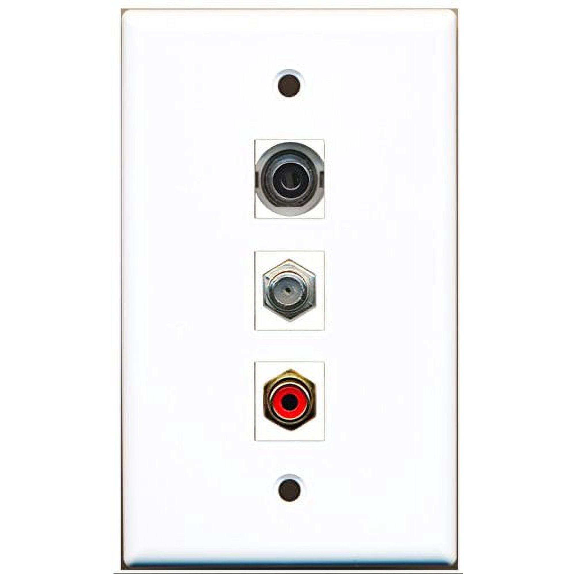 RiteAV - 1 Port RCA Red and 1 Port Coax Cable TV- F-Type and 1 Port 3.5mm Wall Plate