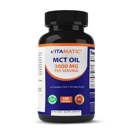 Vitamatic MCT Oil Capsules 3000 mg per Serving - 180 Softgels - from Coconut Oil - Contains 55% caprylic Acid C8 and 40% capric Acid C10 (Total 360 Softgel)