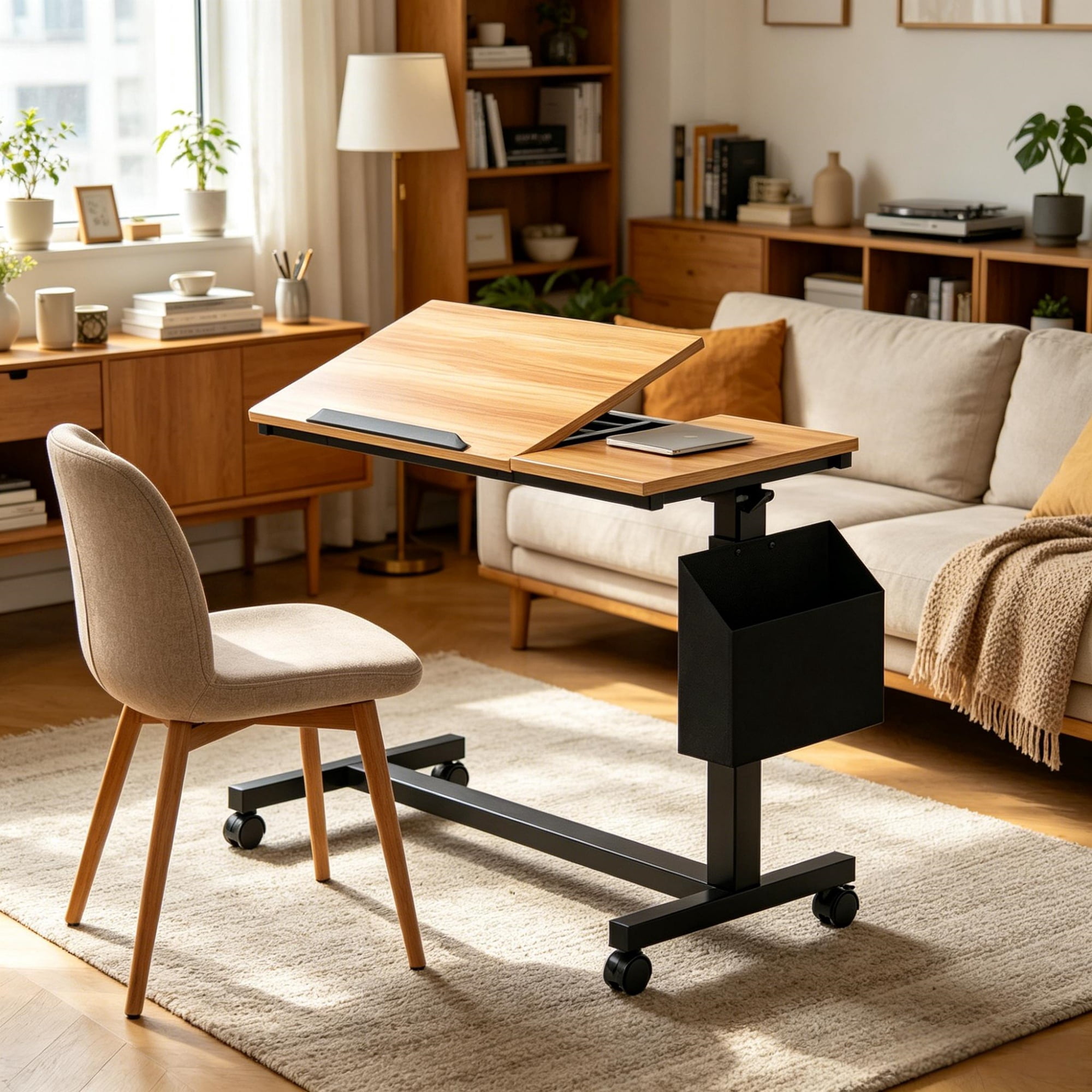Adjustable C-Table with Tiltable Top for Sofa Laptop Bed Desk