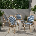 thumbnail image 2 of GDF Studio Jordy Outdoor French Bistro Wicker and Aluminum Dining Chairs, Set of 4, Blue, White, and Bamboo Print Finish, 2 of 7