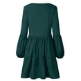 thumbnail image 4 of KaLI_store Dresses for Women Women Long Lantern Sleeve V Neck Button Down Ruffle Tiered Solid Swing Mini Dress Green,XXL, 4 of 5