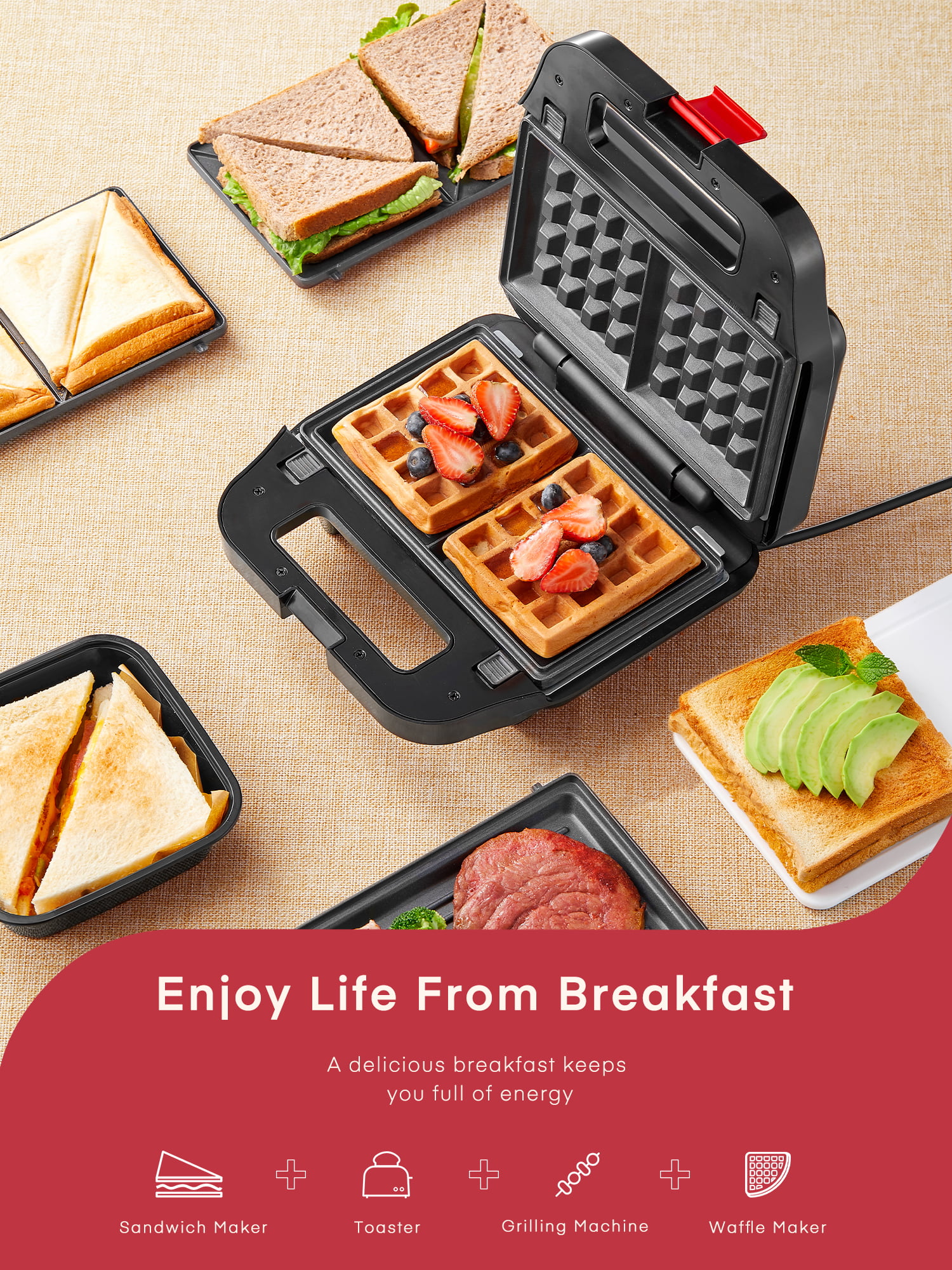   Basics Waffle, Sandwich Maker and Grill 3-in-1