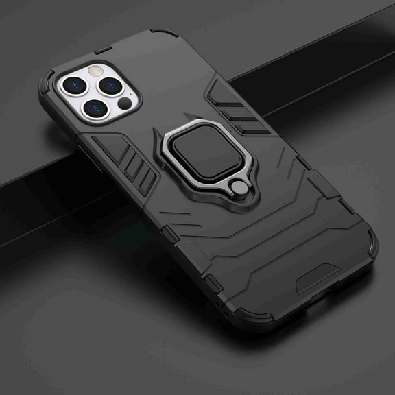 Dteck Shockproof Case For iPhone 12 Pro Max [Magnetic Car Mount] Heavy Duty Armor Protective Rugged 2 in 1 Shock-Absorbing Case with 360 Degree Rotation Ring Case, Black