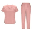 thumbnail image 2 of Nursing Uniform Set with Pockets, Short Sleeve V-Neck Blouse And Loose Drawstring Pants, Caregiver Scrubs Workwear, Medical Professional Outfit, Healthcare Gifts for Women, 2 of 8
