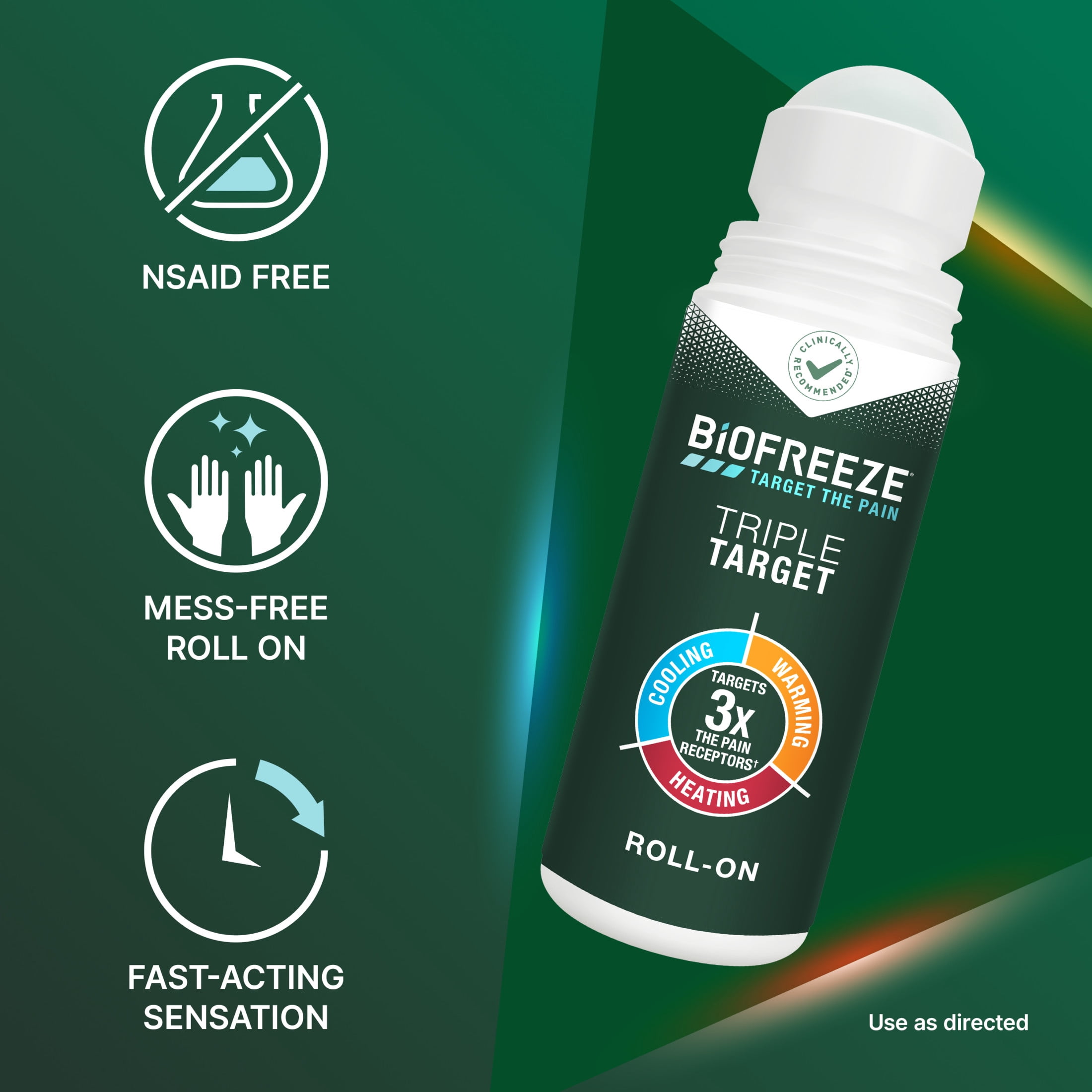 Biofreeze Triple Target Muscle & Arthritis Pain Relief Roll‑On with Menthol, Camphor & Capsaicin, 2.5 fl oz