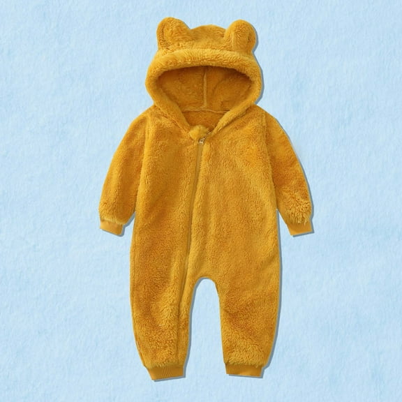 XMMSWDLA Toddler Girl Clothes Baby Boys Girls Color Plush Cute Bear Ears Winter Thick Keep Warm Jumpsuit Romper