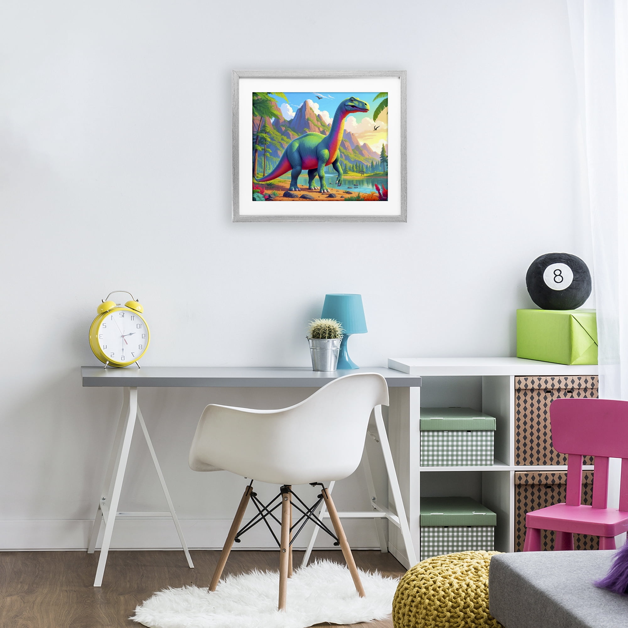 Stupell Industries Vibrant Brontosaurus by River Gray Framed Print Under Glass, design by Tabz Jones