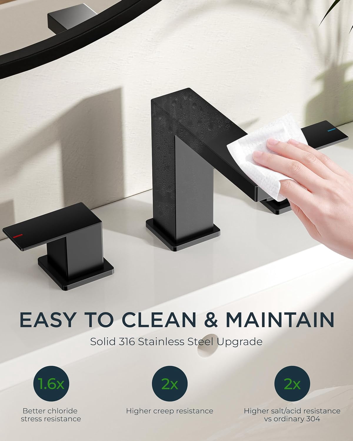 Zovajonia Matte Black Bathroom Sink Faucet 8 Inch Widespread, 2 Handle for Restroom Sink with Pop Up Drain and Supply Hoses, Vanity 3 Holes
