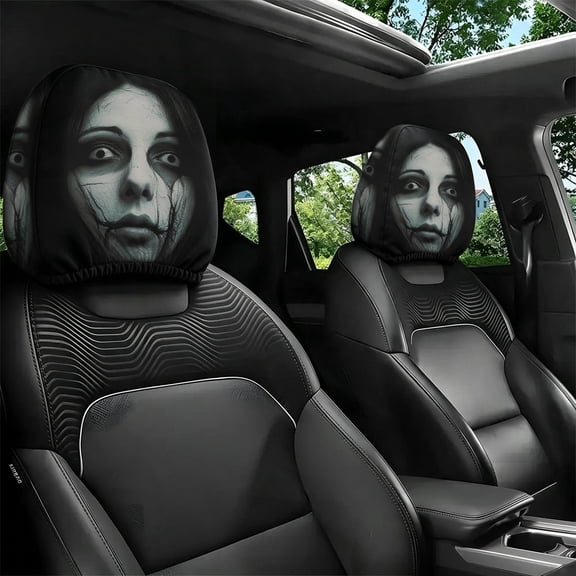 Venoro Funny Halloween Headrest Covers for Car - Ghost Face Seat Protector Universal Fit