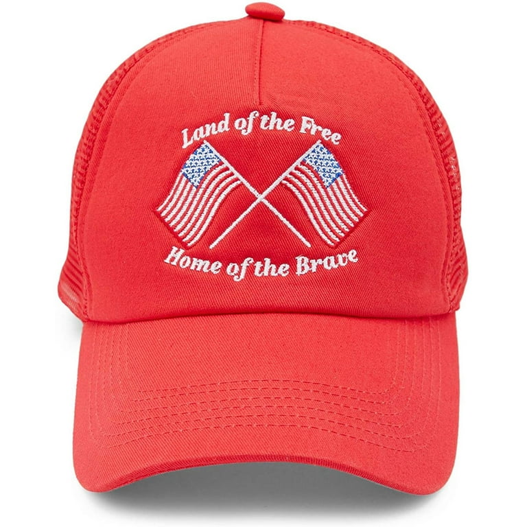 Patriotic Trucker Hats for Men, American Flag, Eagle (One Size, 2 Pack)