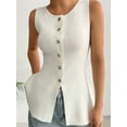 thumbnail image 6 of Women Button Down Tank Top Ribbed Summer Vest Tops Slim Fit Open Front Sleeveless Crop Shirt White XL, 6 of 7
