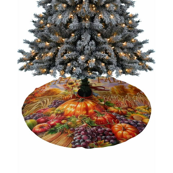 Hello Fall Christmas Tree Skirt 36 Inches Large Christmas Skirt Tree, Scarecrow Pumpkins Harvest Thanksgiving Tree Skirt Christmas Decorations for Fireplace Party Holidays Indoor Outdoor