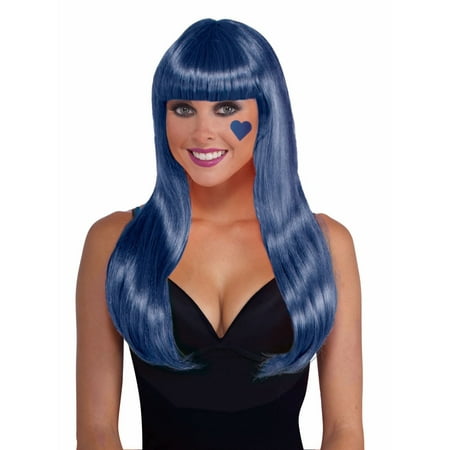 Neon Blue Long Adult Halloween Costume Accessory Wig