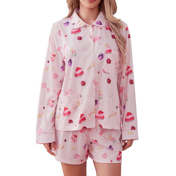 Ropa Dormir Nuevo Pijama Manga Larga Con Aberturas Conjunto Pantalones Cortos Sueltos para El (S) Rojo