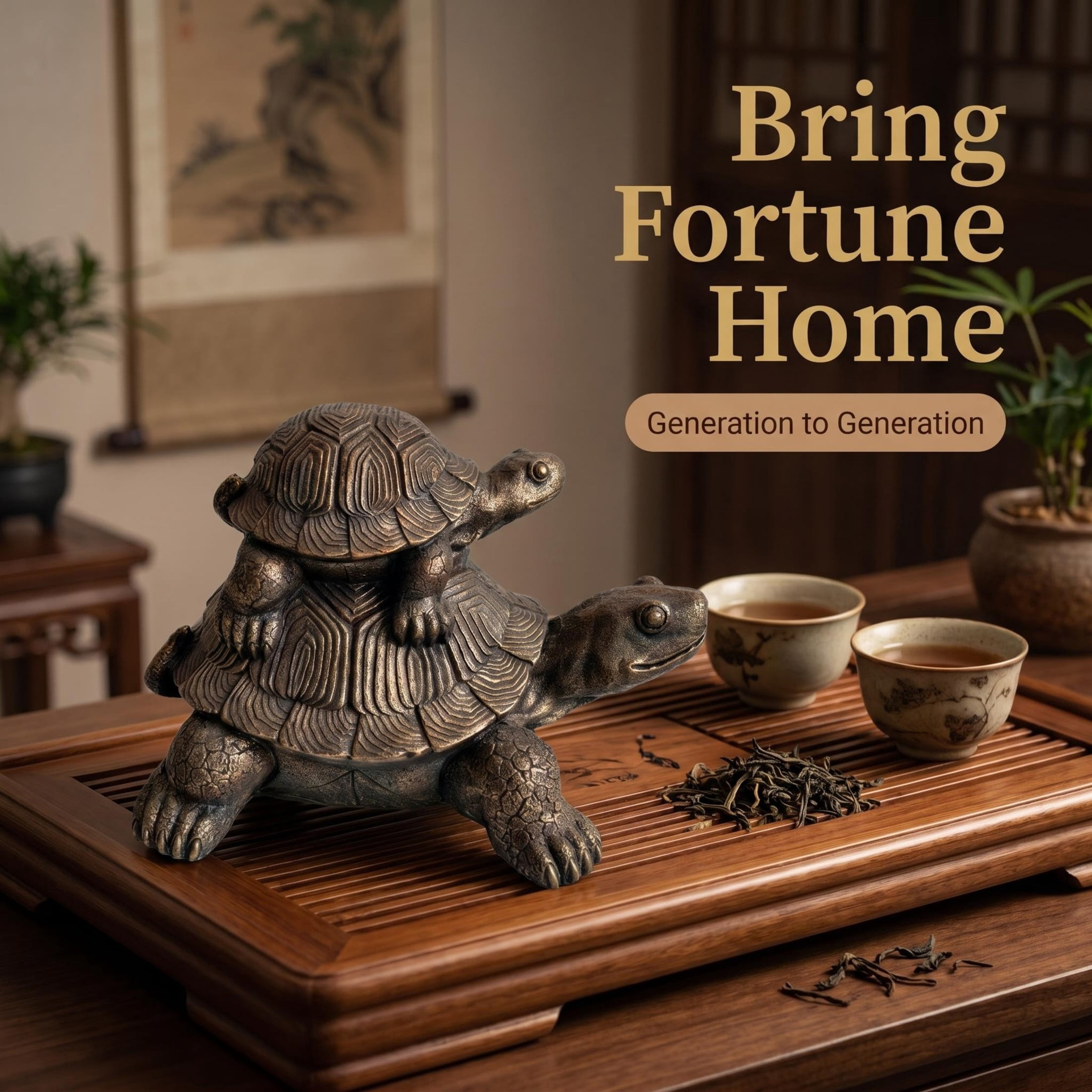 GDF Studio Stacked Turtle Resin Indoor/Outdoor Guardian Statue, Weather-Resistant Decor Figurine for Garden & Courtyard