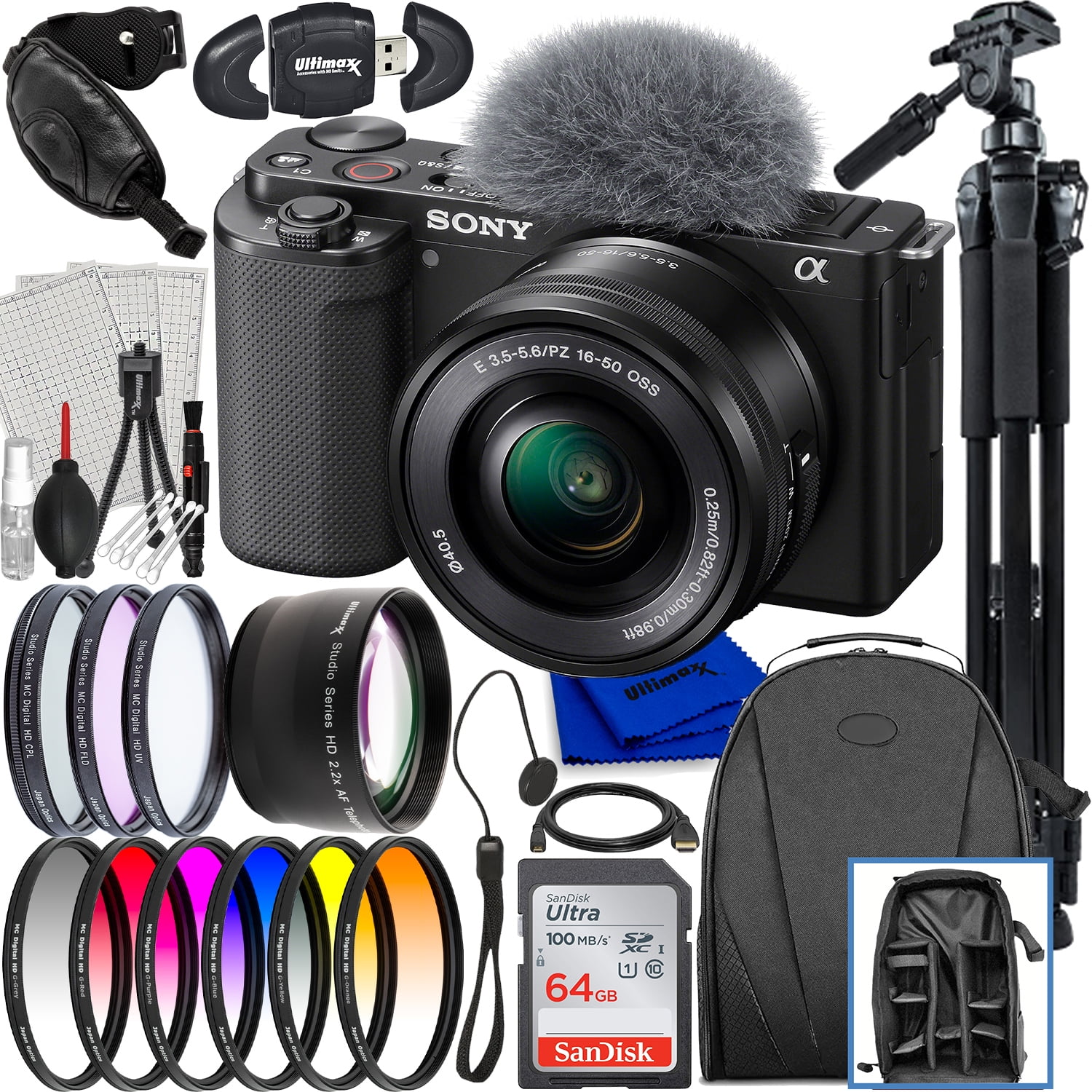 Sony ZVE10 Mirrorless Camera with 1650mm Lens (Black) 15PC