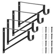 4 Pack Metal Closet Hanging Shelf Rod Bracket Holder and Support, Heavy Duty Bar for Home Shelving (Black, 12.5 x 1 x 9.5 in)