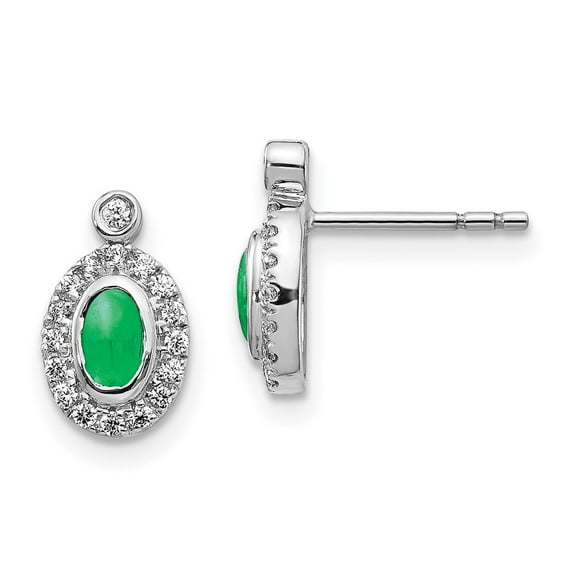 Primal Gold 14 Karat White Gold Diamond and Cabochon Emerald Earrings