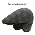 thumbnail image 5 of Opolski Plaid Print Earflap Thickened Fleece Lining Short Brim Beret Hat Winter Flat Peaked Mid-aged Men Painter Forward Hat Grey, 5 of 8