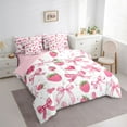 thumbnail image 3 of jejeloiu Cute Bowtie Bow 7-Piece Twin Bedding Sets,Sweet Strawberry Fruit Bedding Comforter Set,Pink Bowknot Sheet Sets For Girls Kids,Super Cozy Room Decor Reversible, 3 of 8
