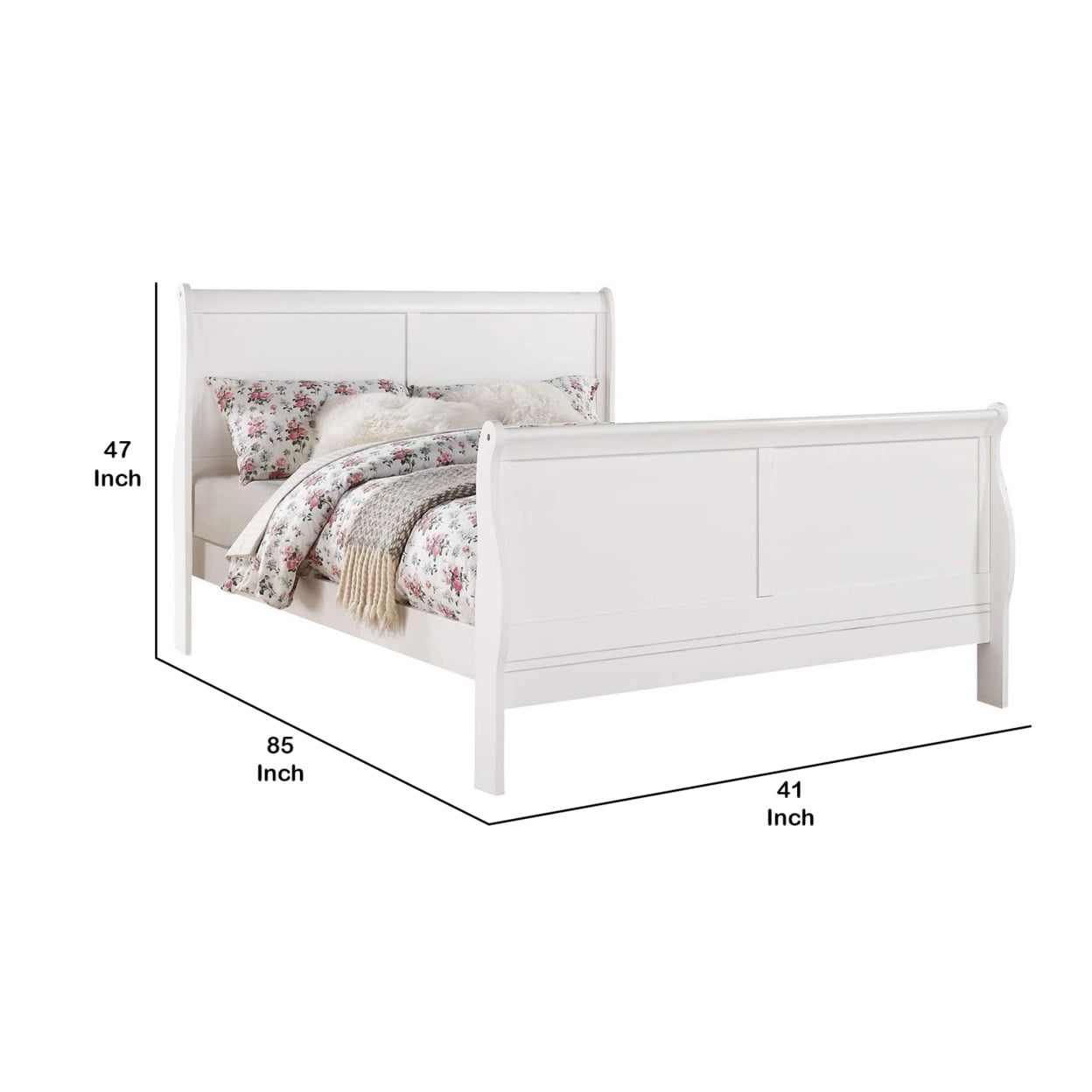 Transitional Panel Design Sleigh Twin Size Bed, White