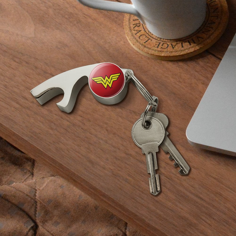 Wonder Woman Classic Logo Keychain Chrome Plated Metal Whistle Bottle Opener
