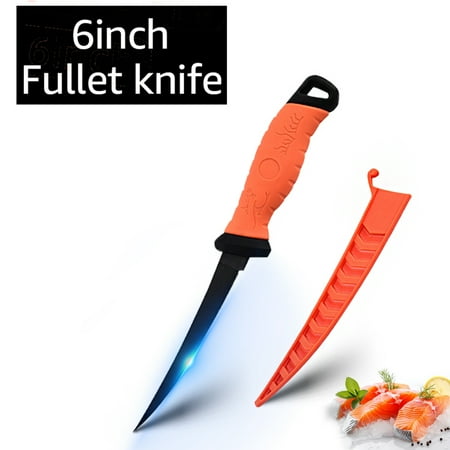 Fish Fillet Knife Fixed-Blade Fishing Knife Curved Boning Knife with Sheath Cover and Saver Lock with Non-Slip Handles