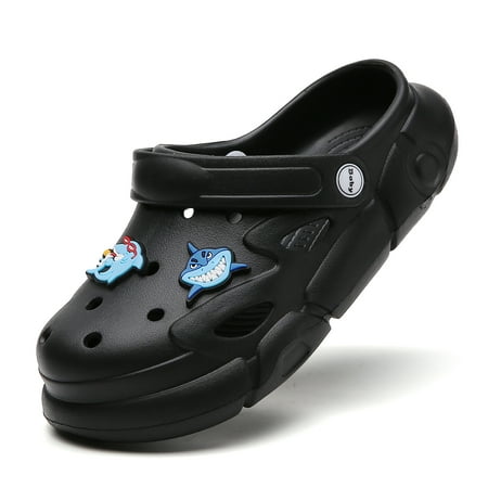 Kids Garden Clogs Girls Boys Cartoon Summer Funny Shark Water Shoes Comfort Lightweight Breathable Pool Beach Slip On Sandals Shower Slides Non-Slip Walking Slippers Black 30/31