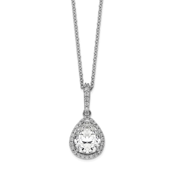 White Sterling Silver necklace Cable with pendant CZ Cubic Zirconia Clear 18 in 11 mm 1
