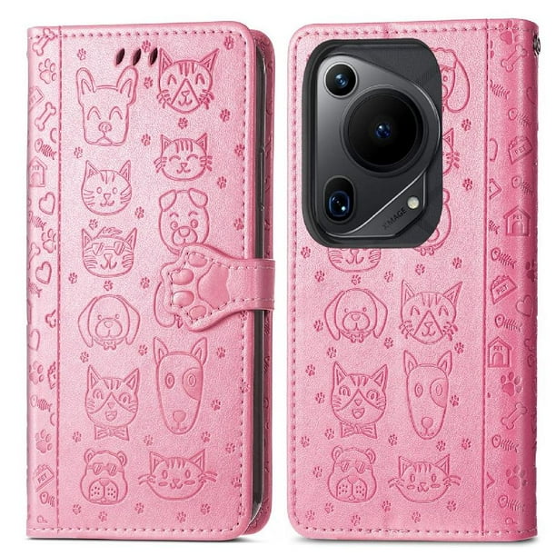 Funda Cartera FOXDOCK para Huawei Pura 70 Ultra , Flip PU con Relieve de Gatos y Perros, Tarjetero y Soporte