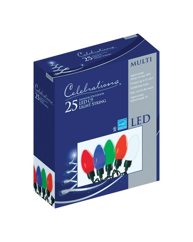 Celebrations Led C9 Ceramic Light Set 16' MultiColored Lights